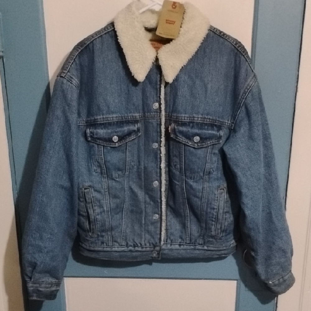 Levi's Blue Denim Jacket with White Sherpa Insides
